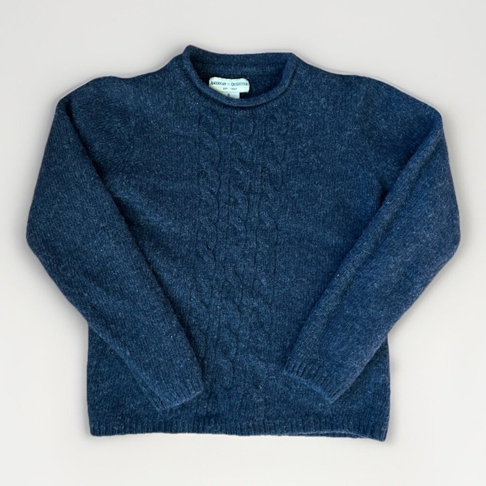 Vintage American Outfitters Cable Knit Navy Roll Neck Wool Sweater Boy's Size S